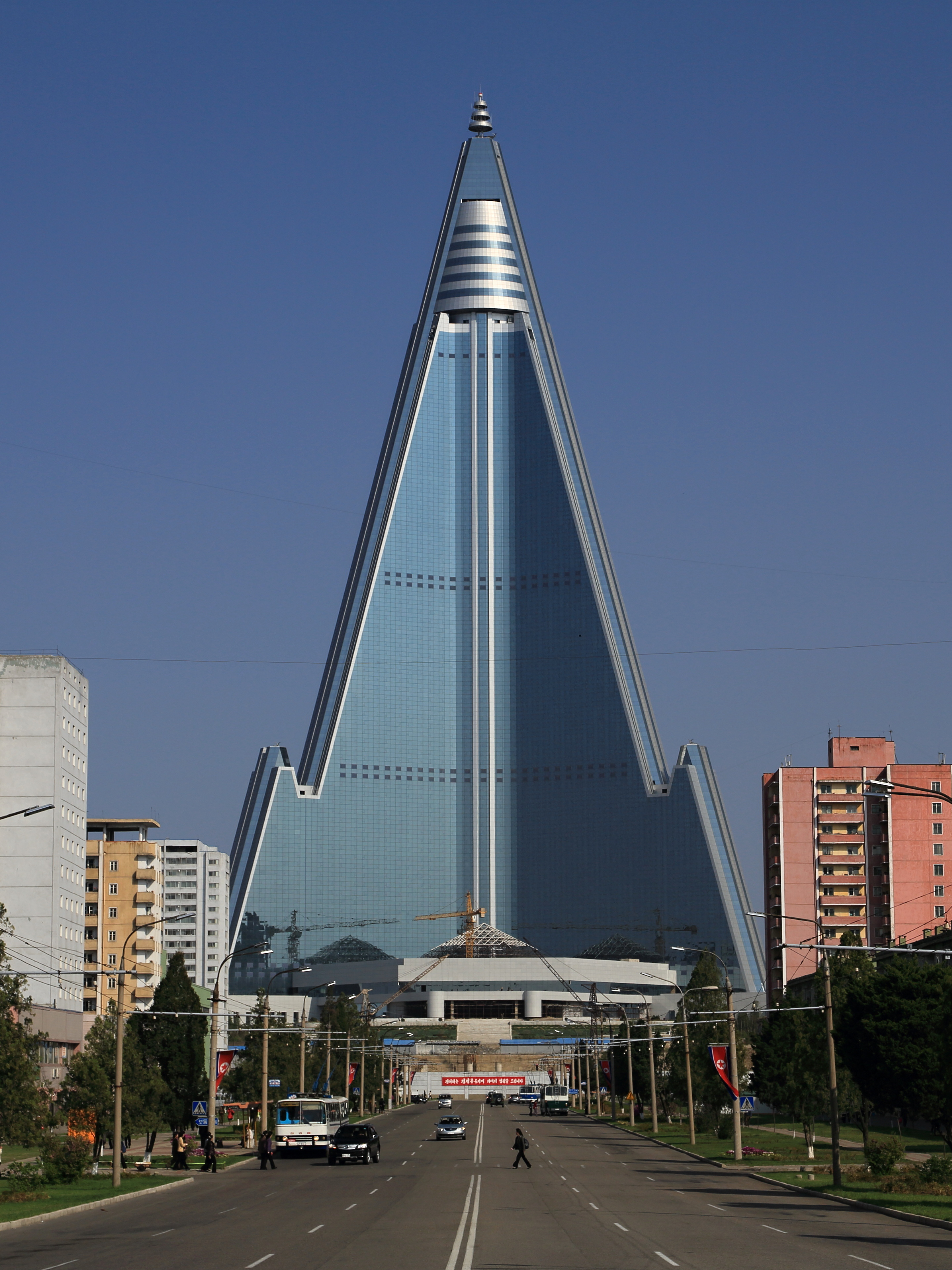 Ryugyong Hotel Located in Downtown Pyongyang, beautiful façade but empty interior.
